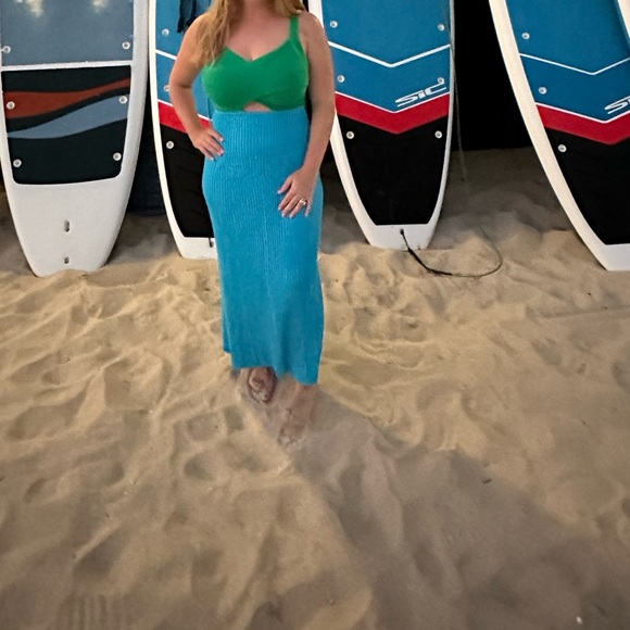 Flirty Pairing Green and Blue Color Block Ribbed Cutout Dress size medium - Picture 9 of 10